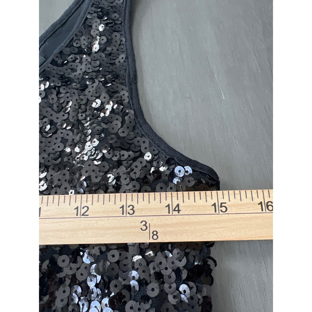INC Sexy Black Sequin V-Neck Mini Dress Sleeveless Medium Retro Party Dance - Picture 4 of 6